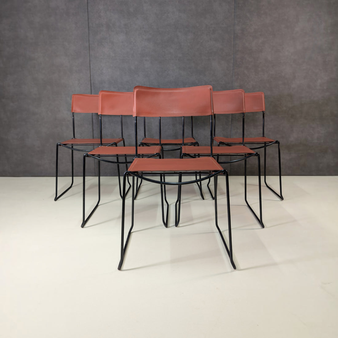 Seven Giandomenico Belotti for Alias 1970s Leather and Steel Chairs
