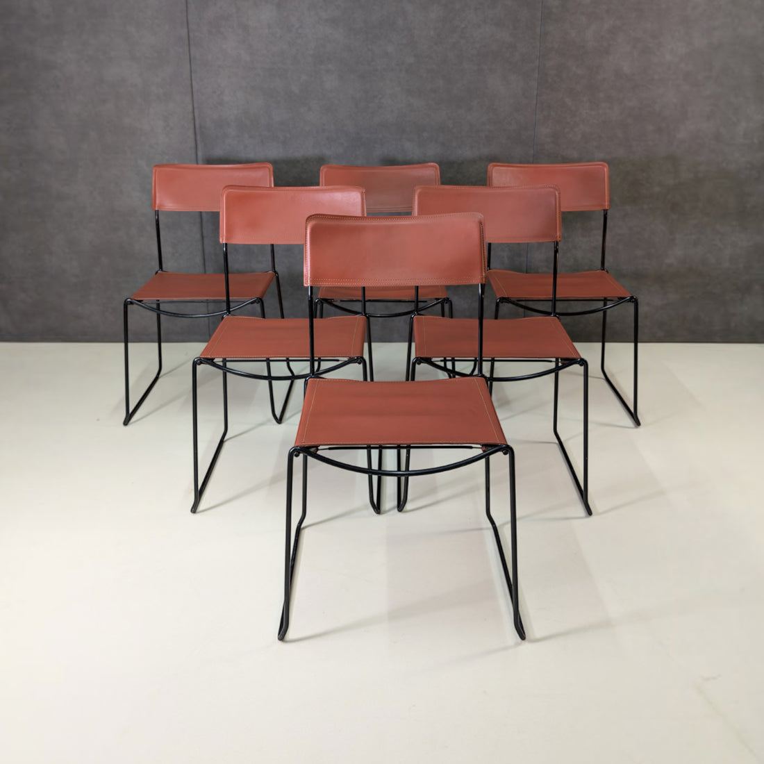 Seven Giandomenico Belotti for Alias 1970s Leather and Steel Chairs