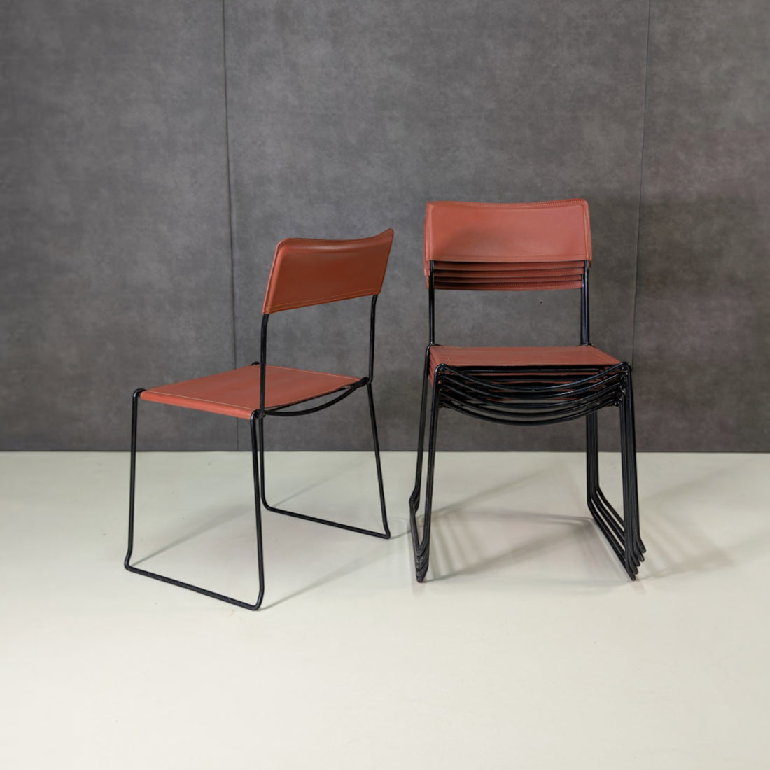 Seven Giandomenico Belotti for Alias 1970s Leather and Steel Chairs