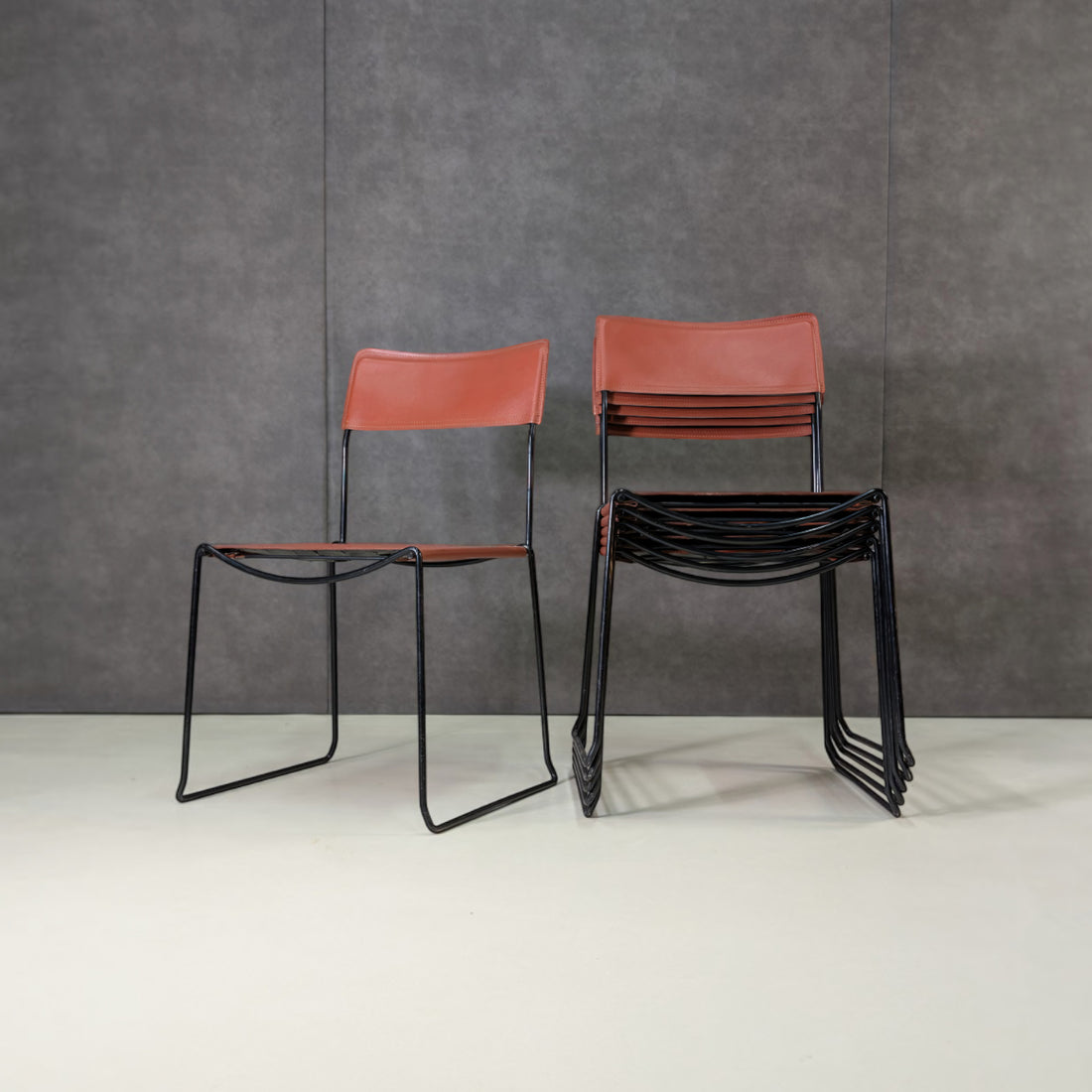 Seven Giandomenico Belotti for Alias 1970s Leather and Steel Chairs