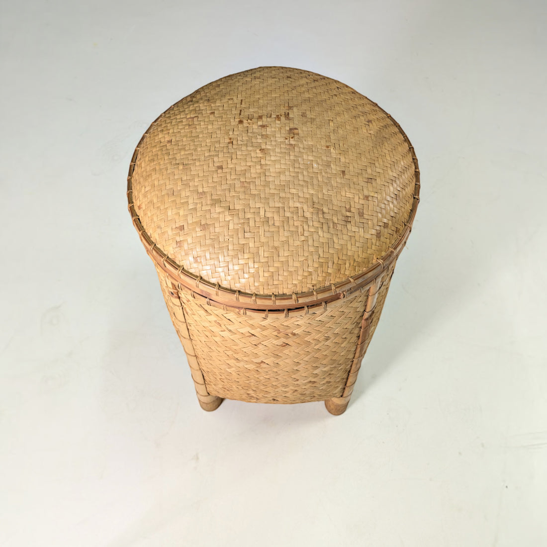 Large Vintage Bamboo and Rattan Lidded Basket