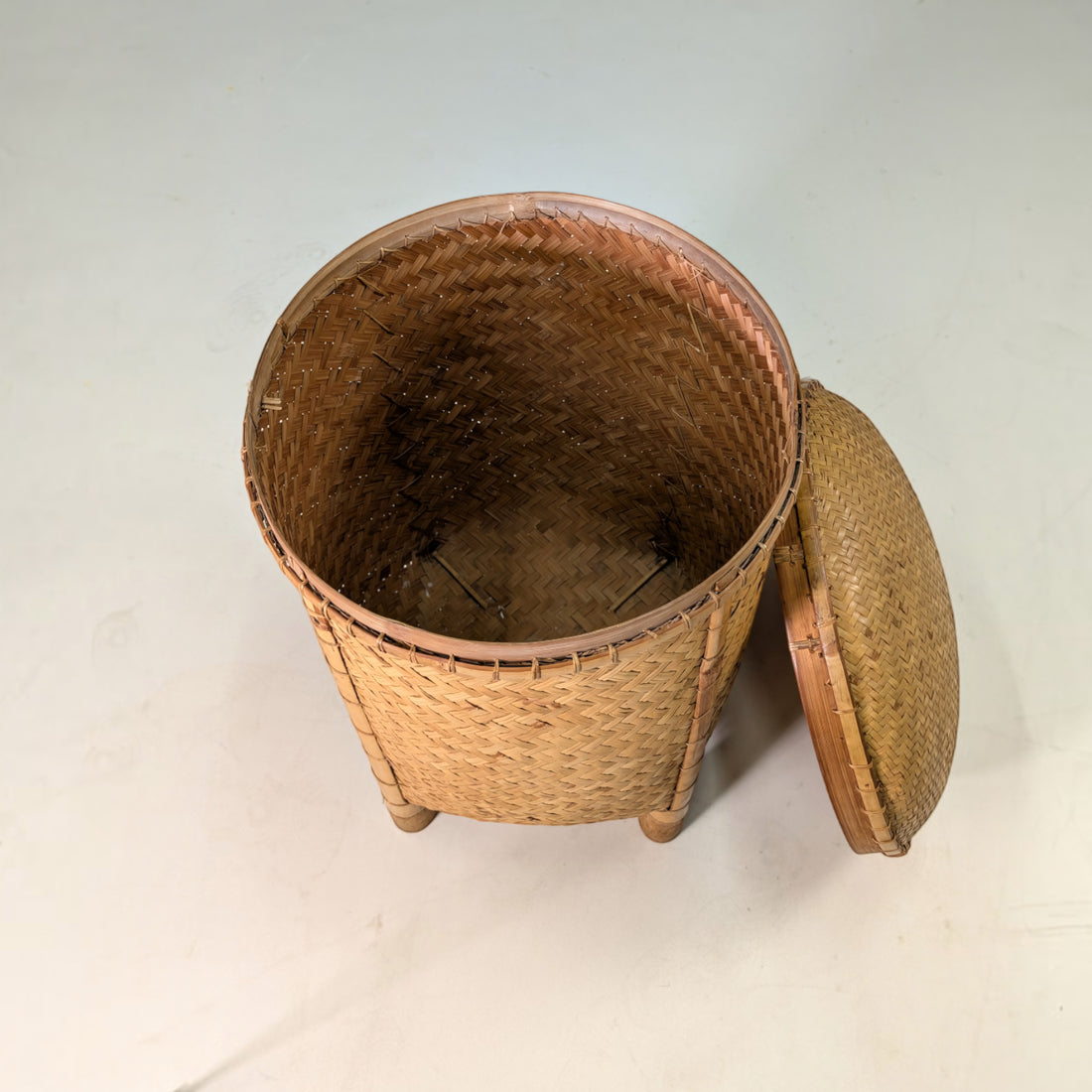 Large Vintage Bamboo and Rattan Lidded Basket