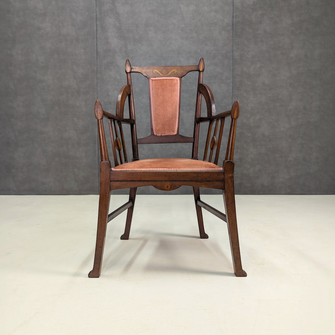Arts and Crafts Timber Armchair with Art Nouveau Inlay
