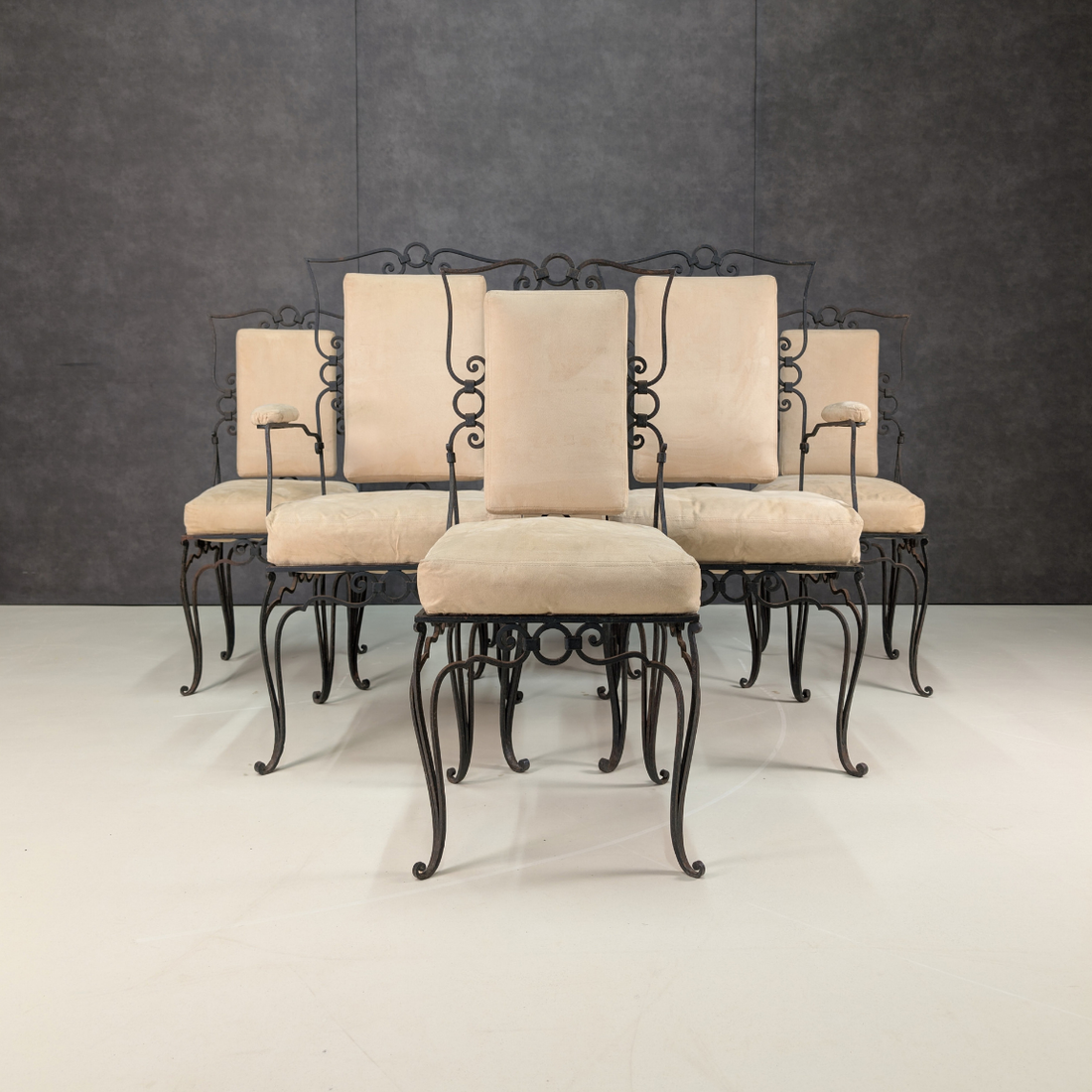 René Prou Six Piece French Art Deco Wrought Iron Dining Suite