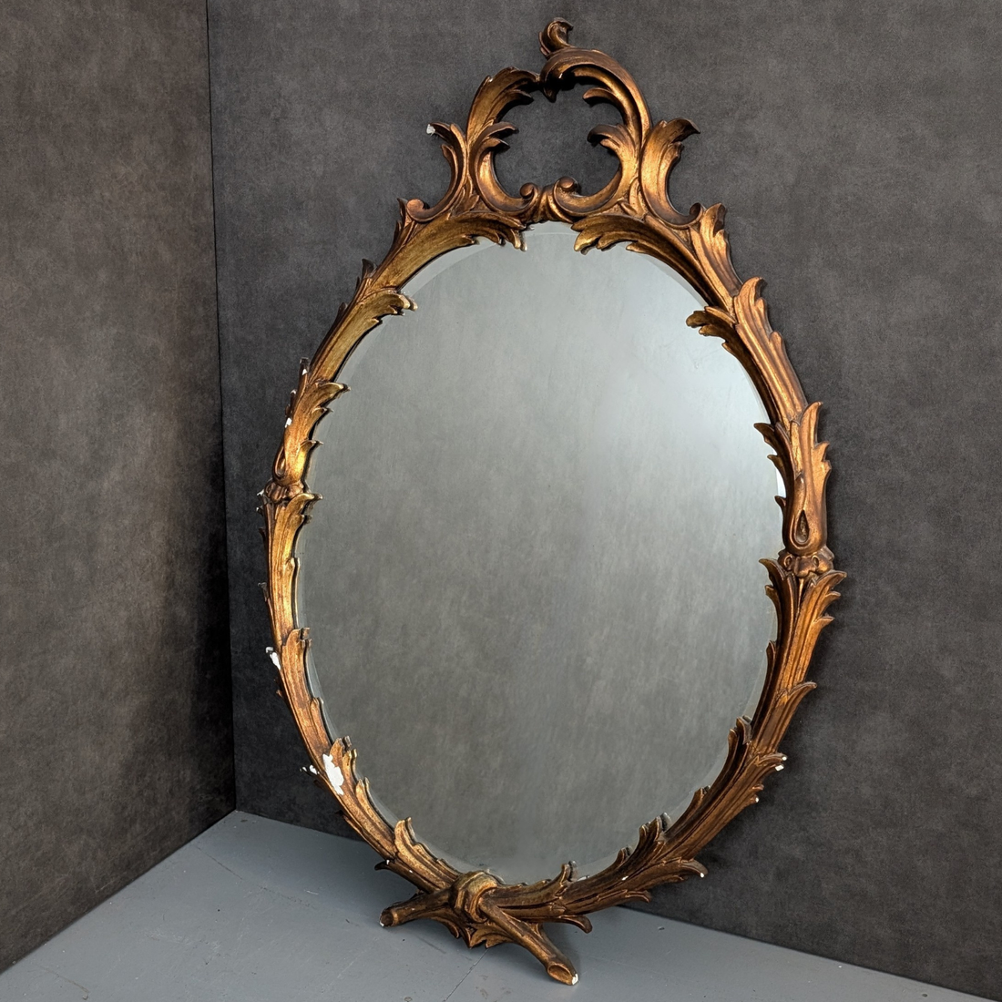 Florentine Style Hollywood Regency Gilt Oval Wall Mirror