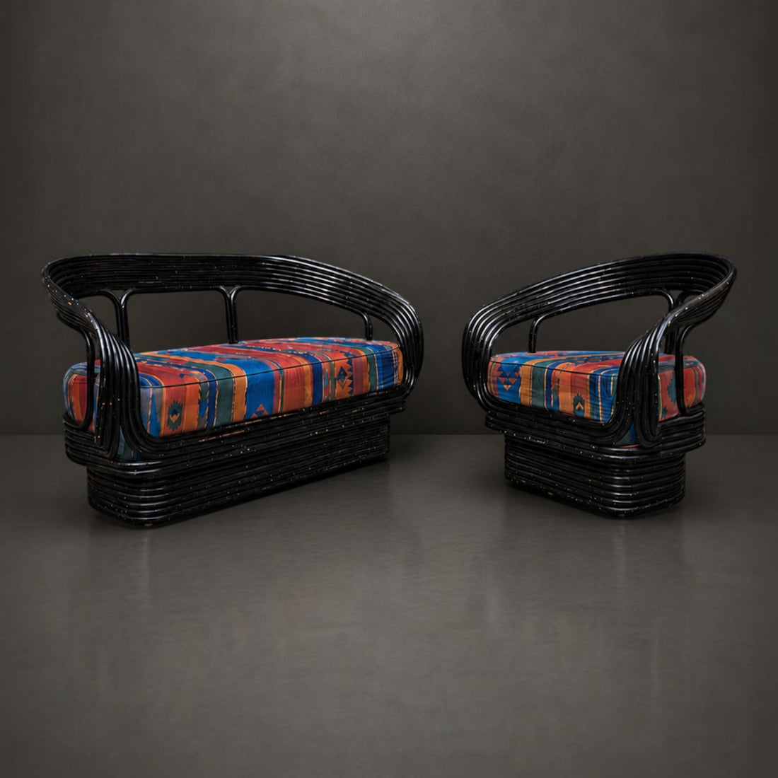1980s Seven Strand Cane Lounge Suite in the Style of Giovanni Travasa