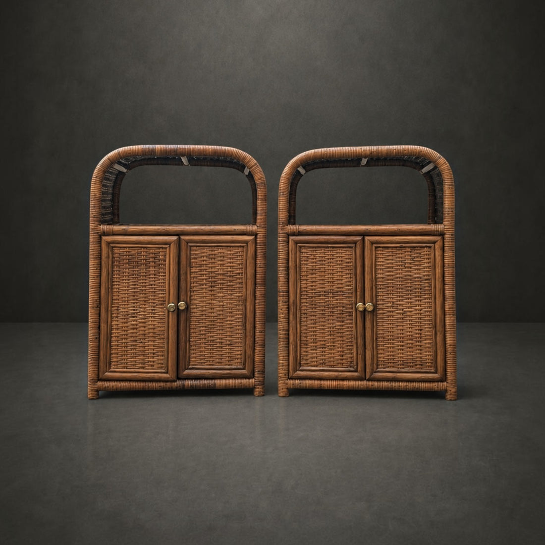 Pair of Rattan Bedside Tables Commissioned in Thailand Circa 1980