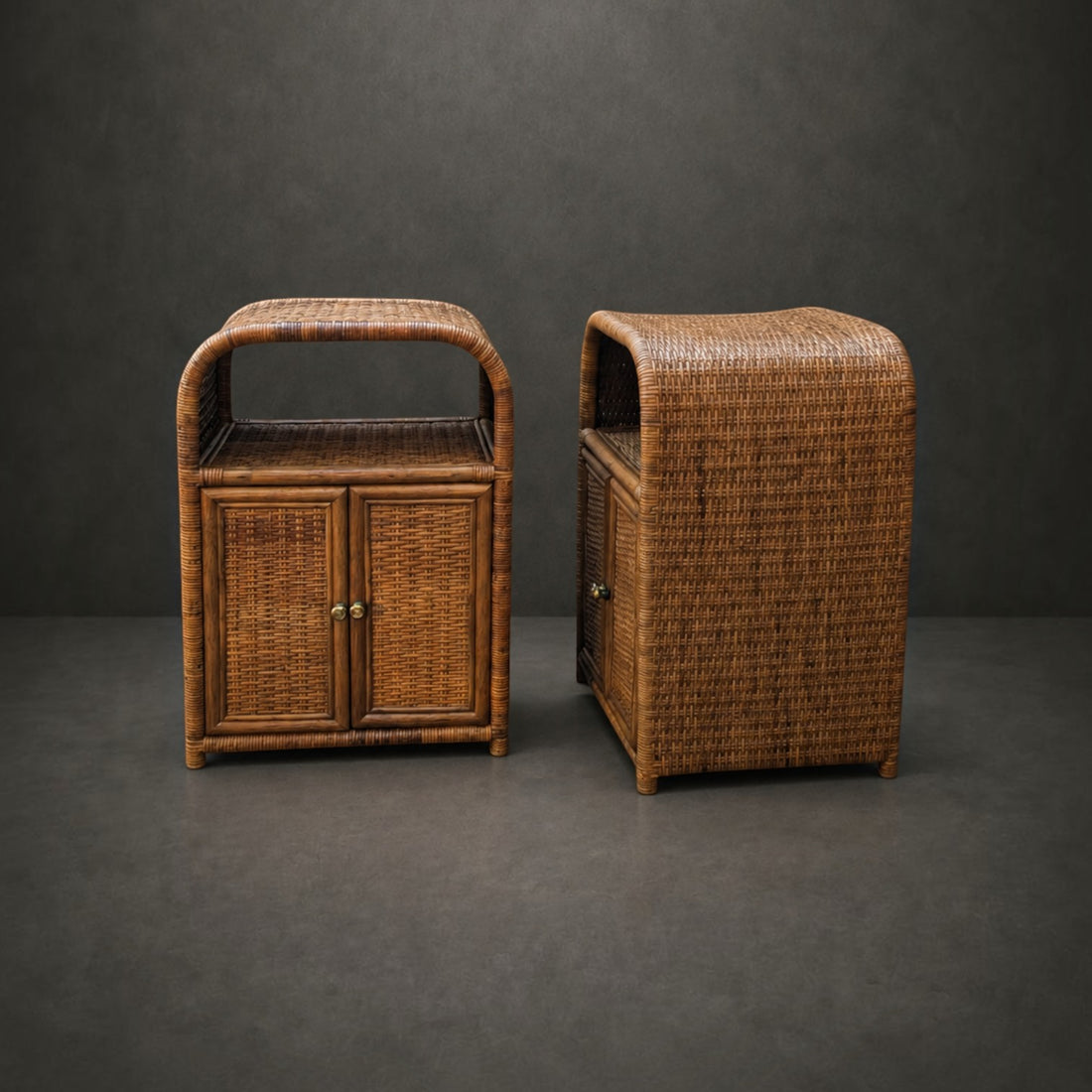 Pair of Rattan Bedside Tables Commissioned in Thailand Circa 1980