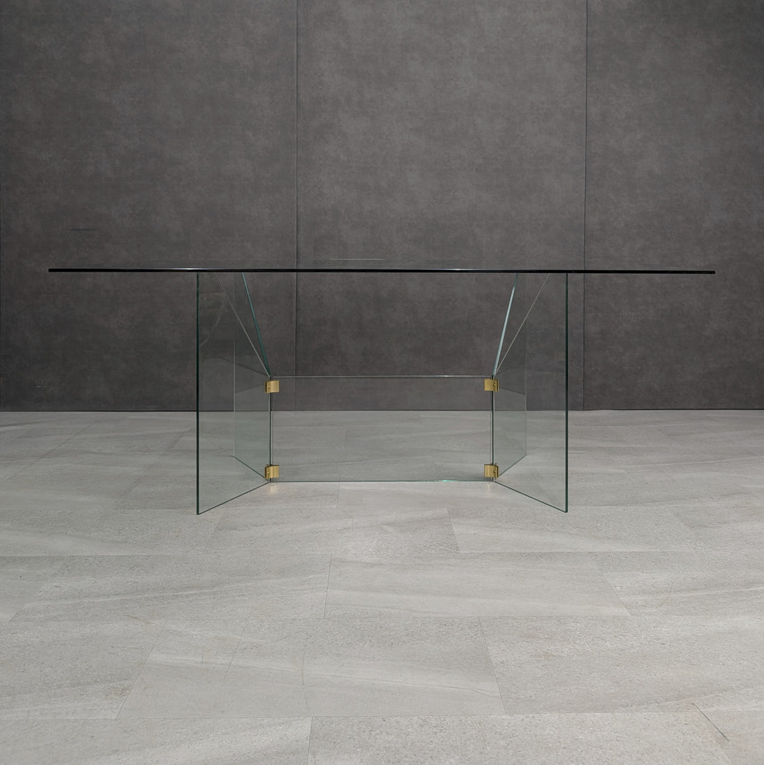 GRZ 2C rectangular clear glass dining table, long side view