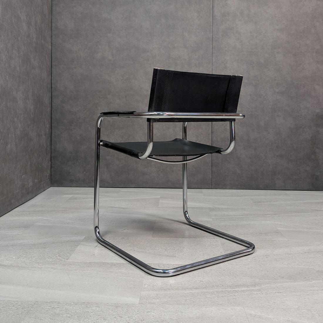 Bauhaus style chrome cantilever armchair rear and side view