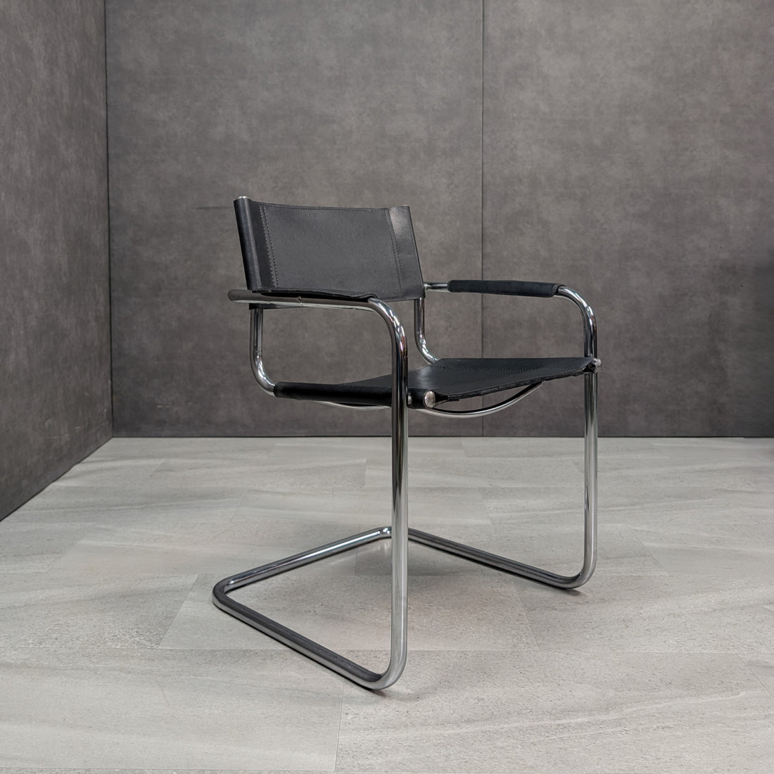 Vintage circa 1970s Bauhaus style chrome and leather armchairs