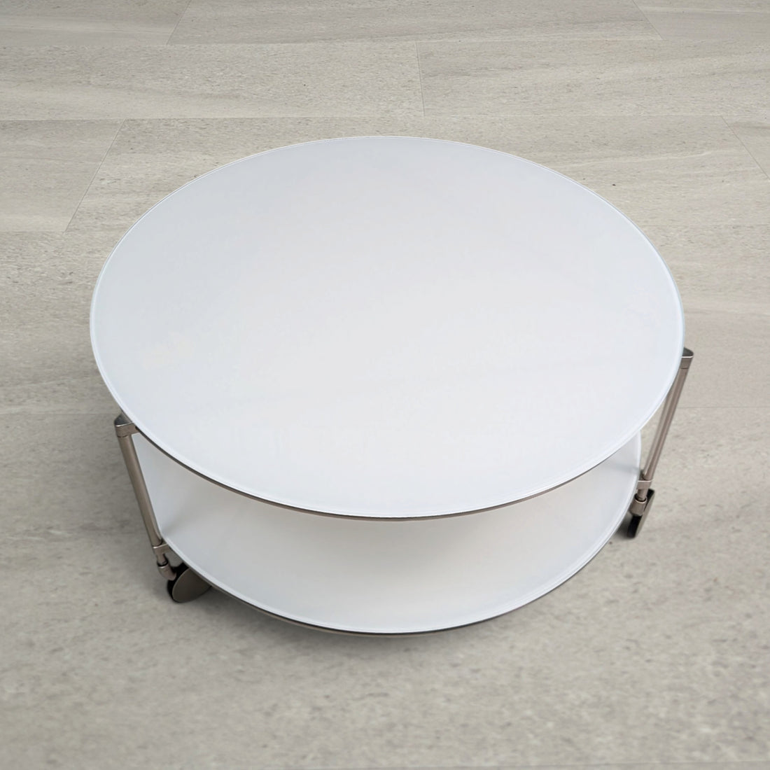 IKEA Strind coffee table circular upper and lower glass surfaces viewed from above