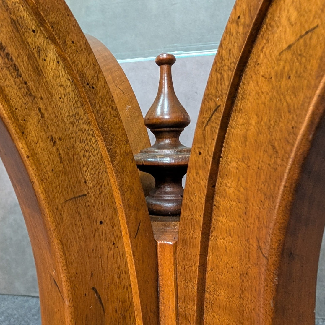 Close-up of the turned central finial and decorative timber surface finish