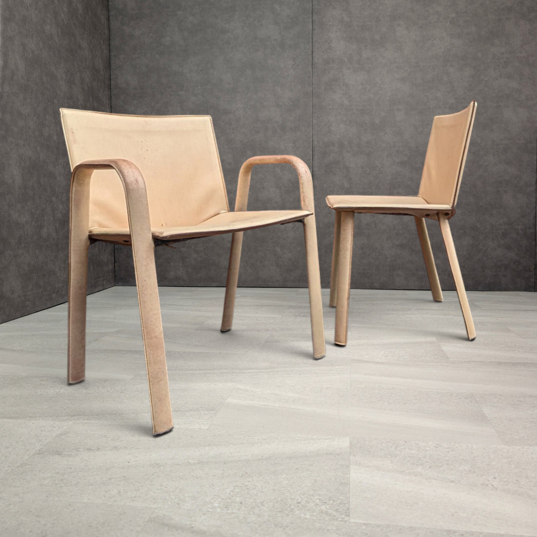 Poltrona Frau Ribot cream leather carver chair and dining chair