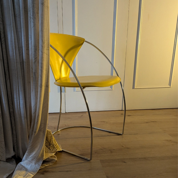 SIX | Vintage Yellow Arrben Dining Chairs | Leather &amp; Chrome | Postmodern Italian Design