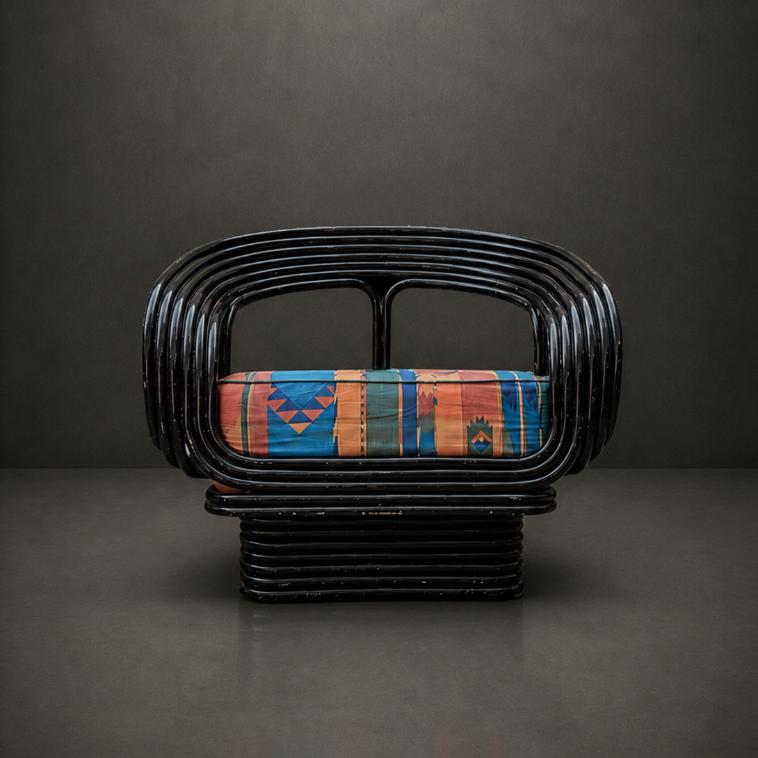 1980s Seven Strand Cane Lounge Suite in the Style of Giovanni Travasa