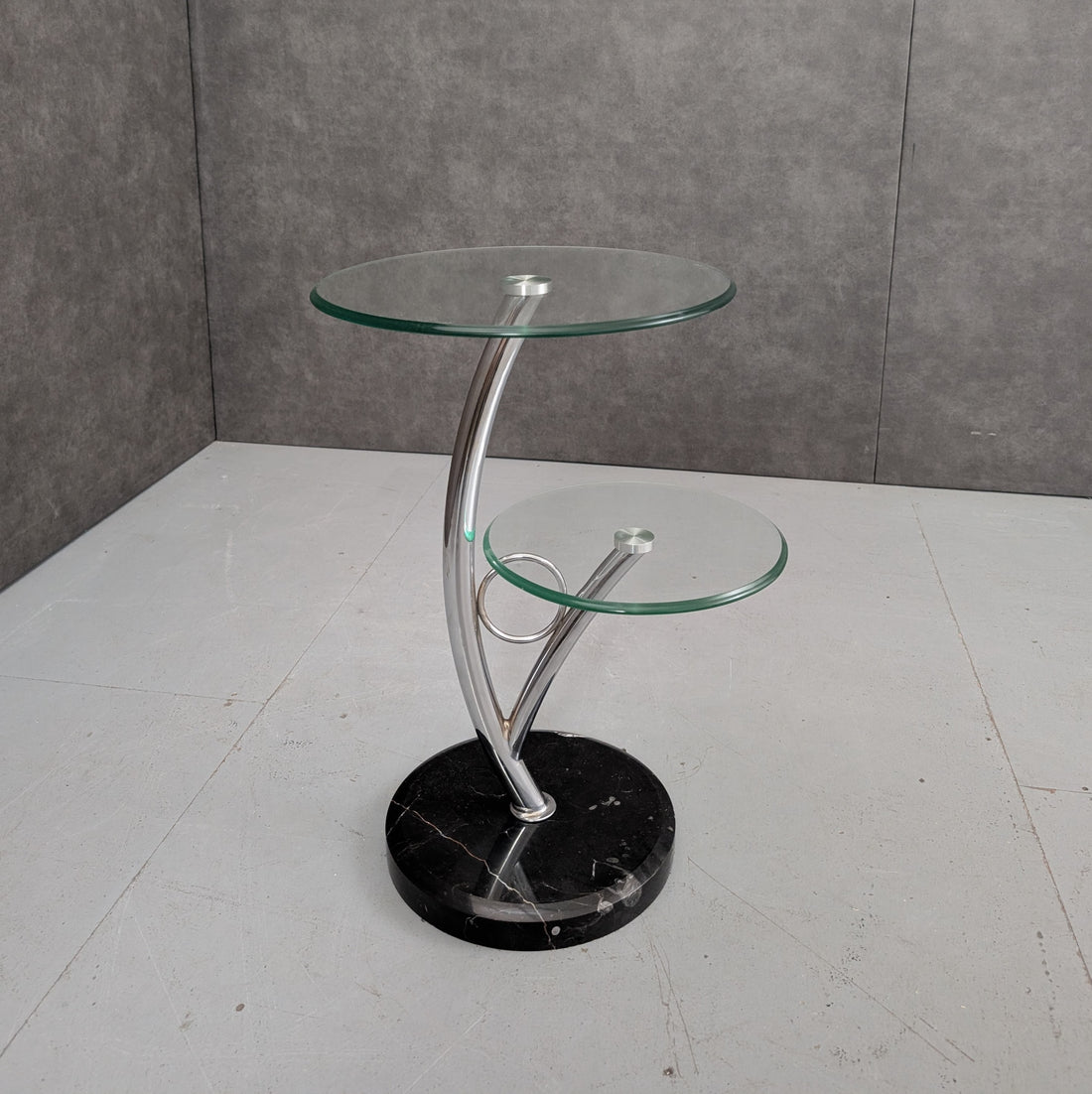 Italian Postmodern Side Table Circa 1980s Chrome, Glass and Black Marquina Marble