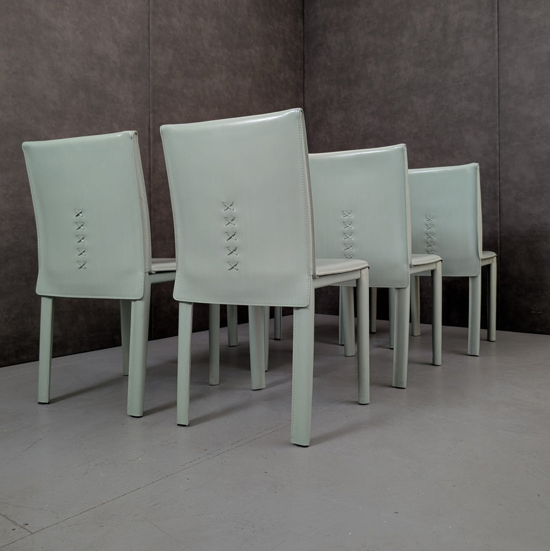 6 Italian Dining Chairs by Arper 1980s Full Leather Wrap
