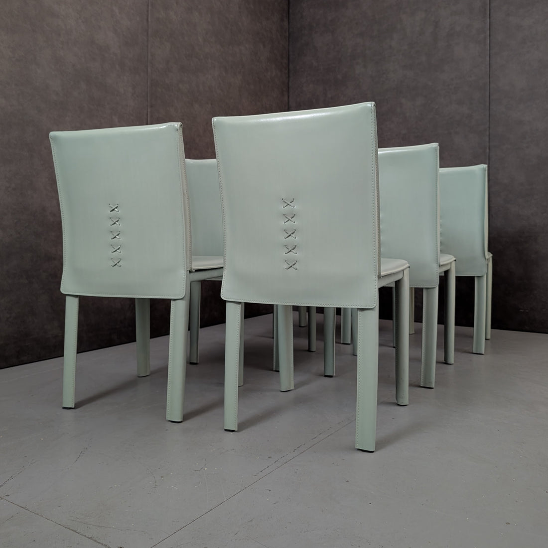 6 Italian Dining Chairs by Arper 1980s Full Leather Wrap