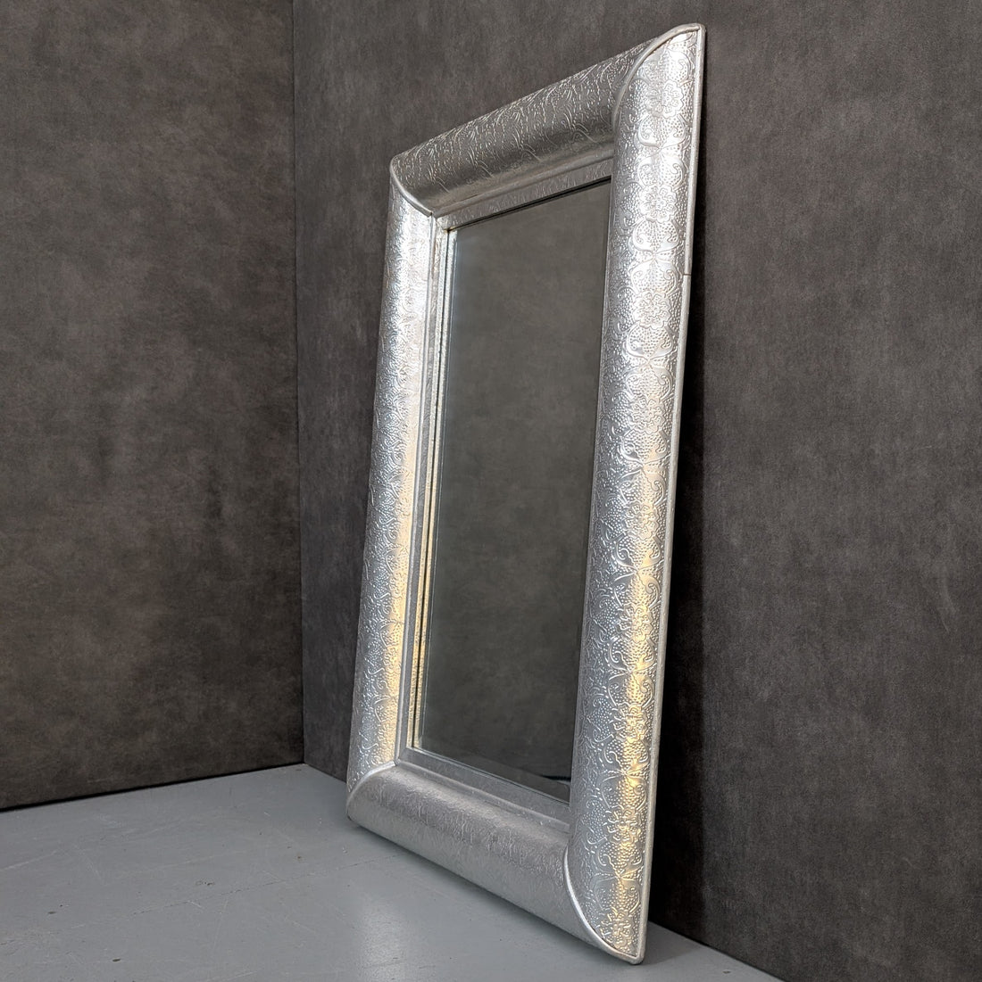 Silvered Embossed Rectangular Wall Mirror in the Style of Chaandhi Kar