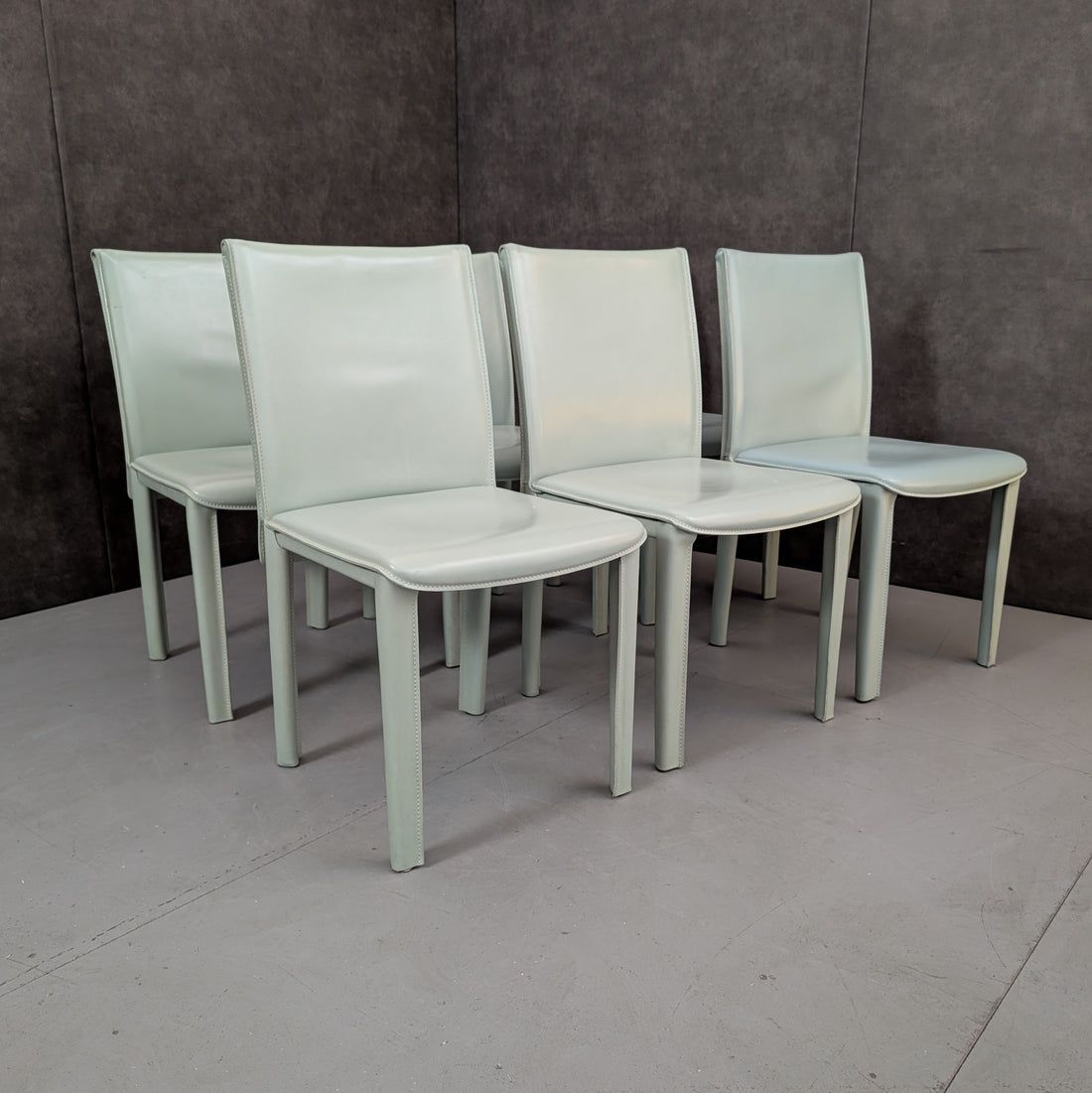 6 Italian Dining Chairs by Arper 1980s Full Leather Wrap