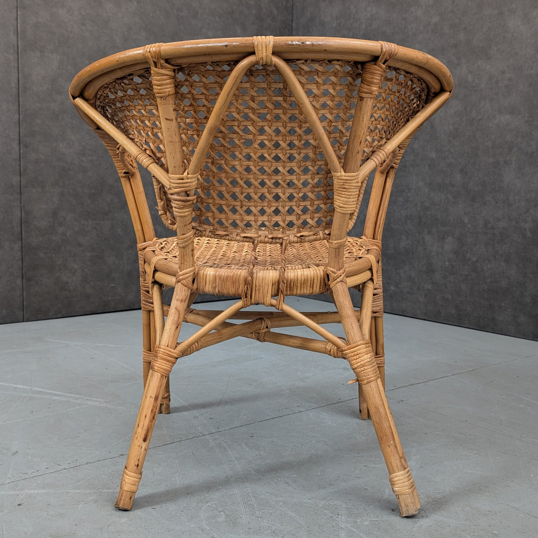 1970s Rattan and Cane Barrel Chair Suite with Matching Coffee Table