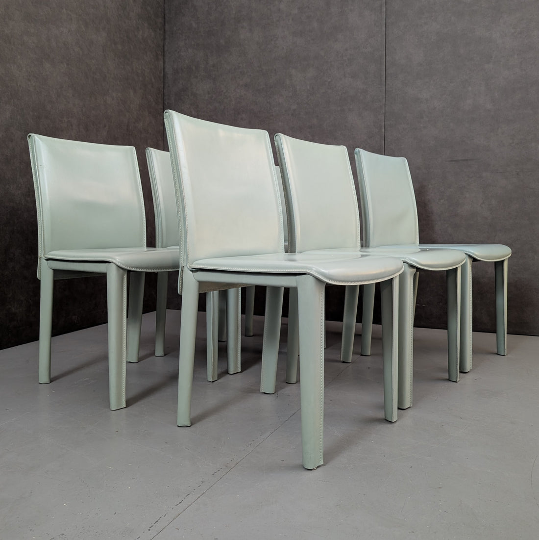 6 Italian Dining Chairs by Arper 1980s Full Leather Wrap