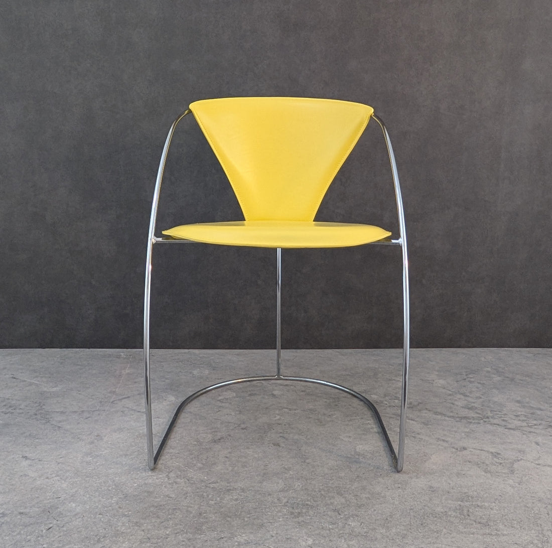 Vintage Italian Arrben Dining Chair Chrome and Yellow Leather