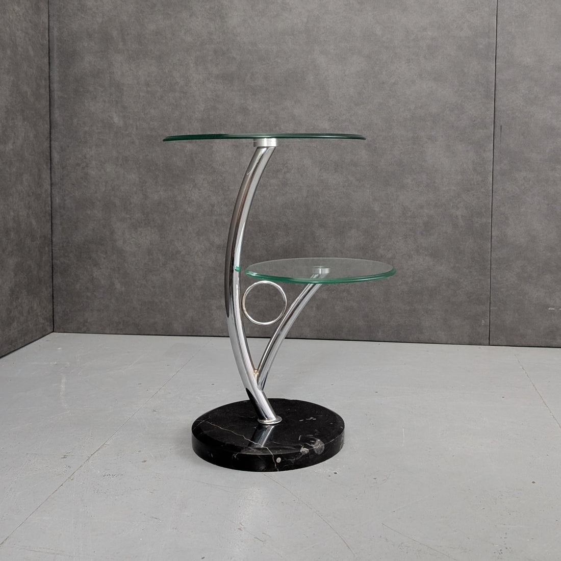 Italian Postmodern Side Table Circa 1980s Chrome, Glass and Black Marquina Marble