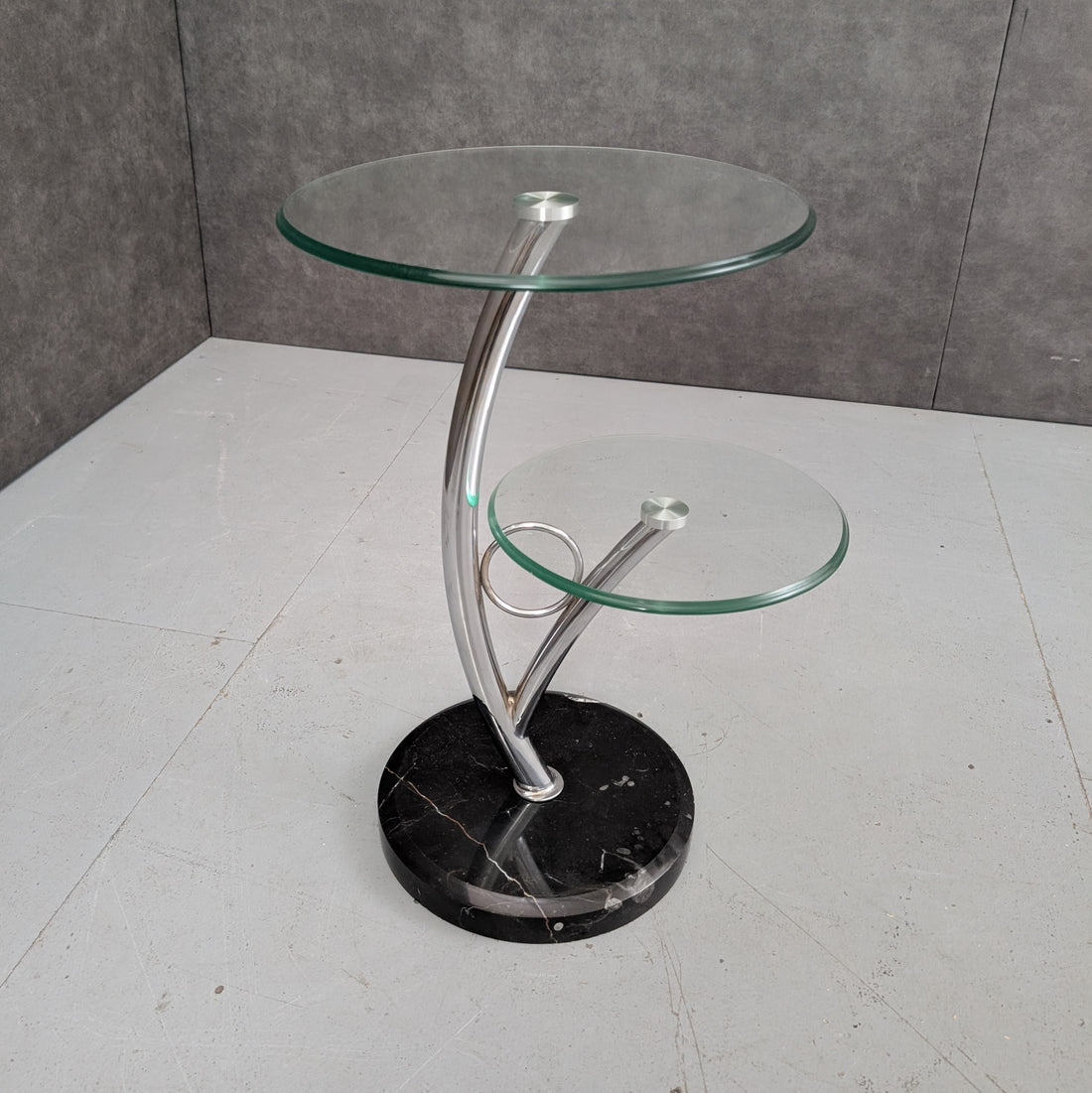 Italian Postmodern Side Table Circa 1980s Chrome, Glass and Black Marquina Marble
