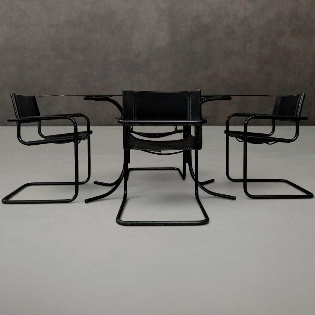 Italian Smoked Glass Dining Table with Matteo Grassi Attributed Chairs Circa 1980