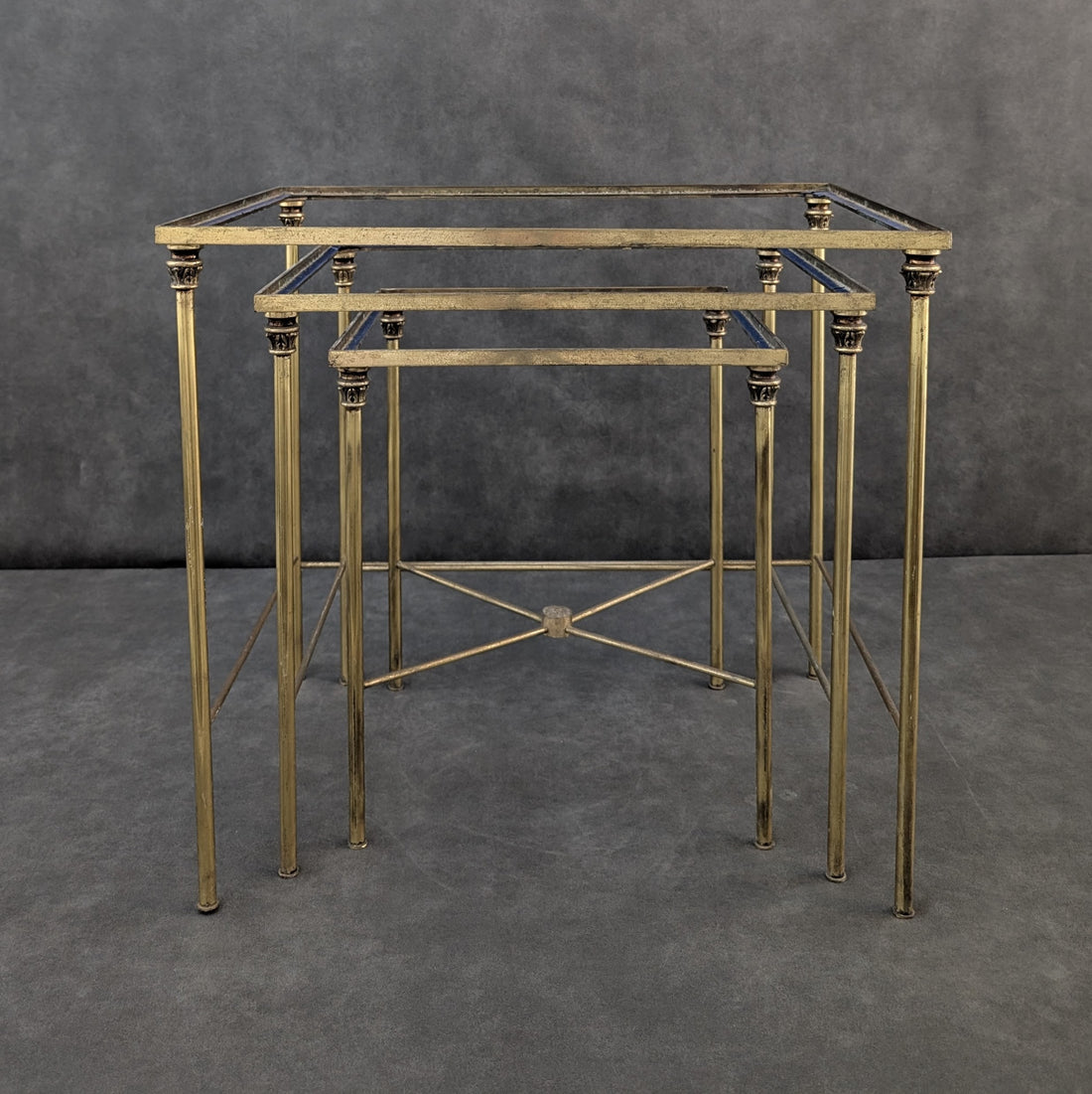 Mid Century Brass Nesting Tables | Three Piece Set