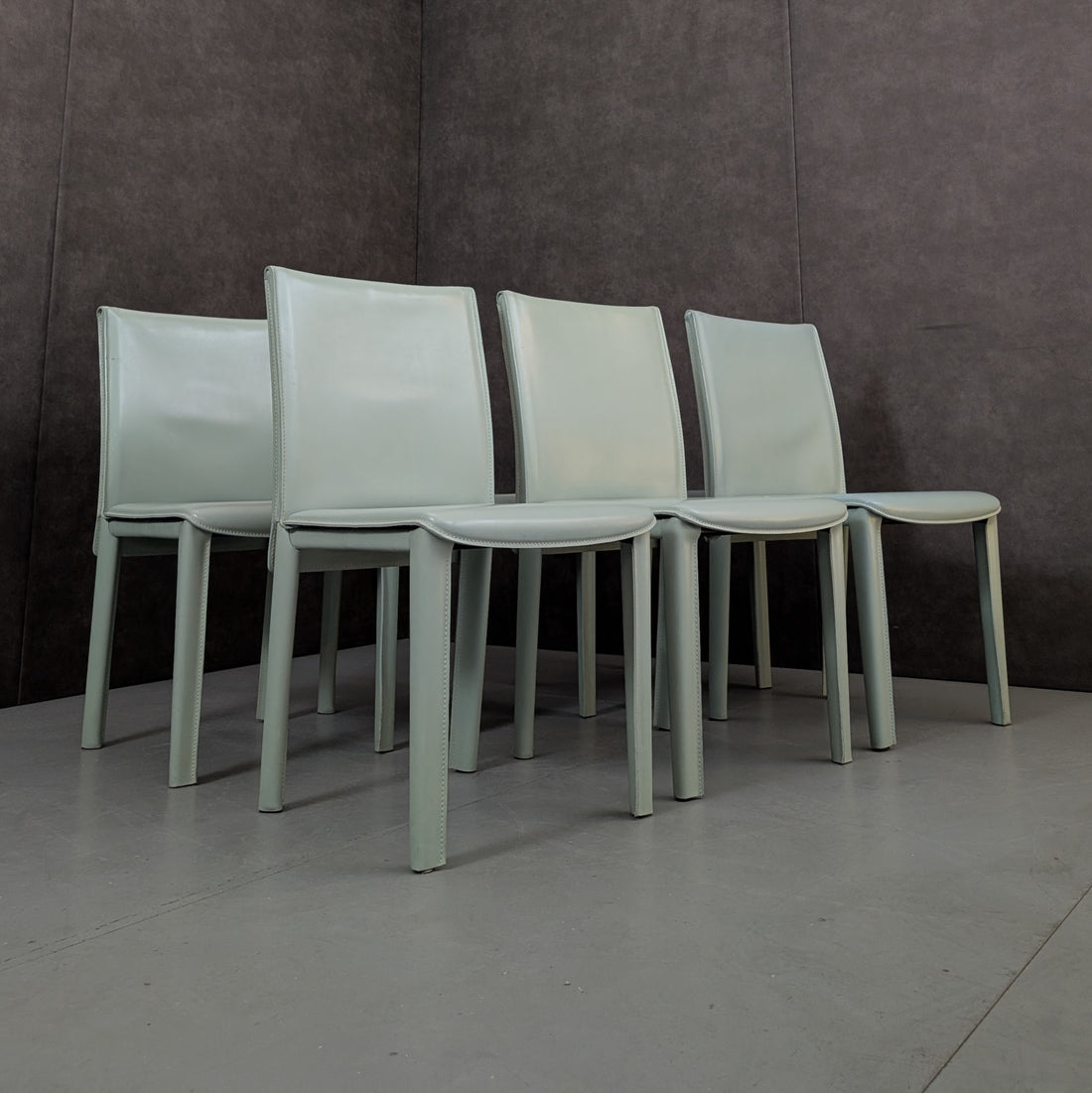 6 Italian Dining Chairs by Arper 1980s Full Leather Wrap