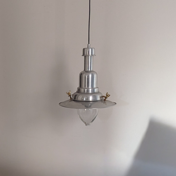 Industrial Pendant Light | 20th Century | Aluminium & Glass