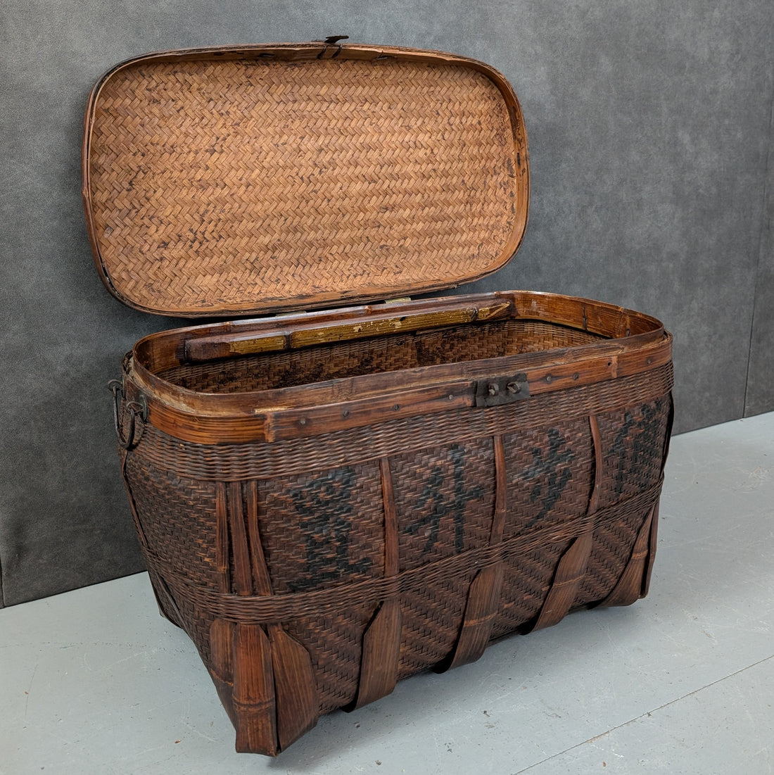 Circa 1880 to 1920 Chinese Travel Chest | Hand Woven Bamboo